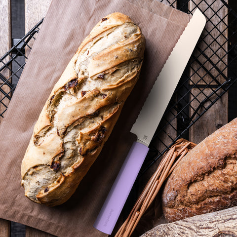 Butterfork Purest 8” Bread Knife, AR-RPM9 Stainless Steel, Replaceable ABS Handle, Mist Violet