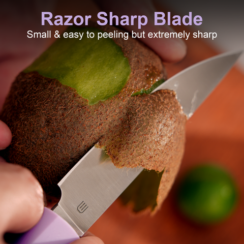 Butterfork Purest  3.5'' Paring Knife with Oak Sheath, Modern Vegetable & Fruit Knife, AR-RPM9 Stainless Steel, Replaceable ABS Handle, Mist Violet
