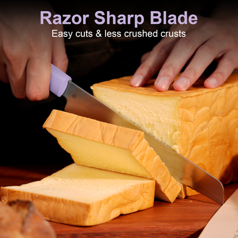 Butterfork Purest 8” Bread Knife with Oak Sheath, AR-RPM9 Stainless Steel, Replaceable ABS Handle, Mist Violet