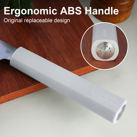 Butterfork Purest 8” Chef's Knife, AR-RPM9 Stainless Steel, Replaceable ABS Handle, Light Grey