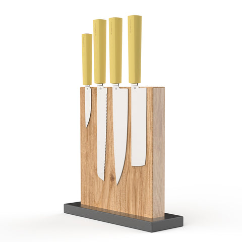 Butterfork 4-Piece Purest Knife Set With Stand, Modern Knife Set for Professional and Home Chef, Pale Yellow
