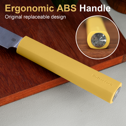 Butterfork Purest  3.5'' Paring Knife with Oak Sheath, Modern Vegetable & Fruit Knife, AR-RPM9 Stainless Steel, Replaceable ABS Handle, Pale Yellow