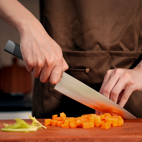 Butterfork Purest 8” Chef's Knife with Oak Sheath, AR-RPM9 Stainless Steel, Replaceable ABS Handle, Dark Grey