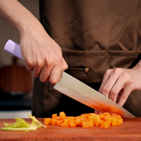 Butterfork Purest 8” Chef's Knife with Oak Sheath, AR-RPM9 Stainless Steel, Replaceable ABS Handle, Mist Violet