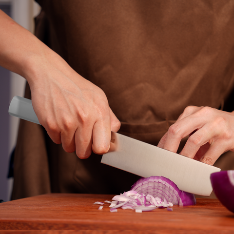 Butterfork Purest 6.2'' Nakiri Knife with Oak Sheath, AR-RPM9 Stainless Steel, Replaceable ABS Handle, Light Grey