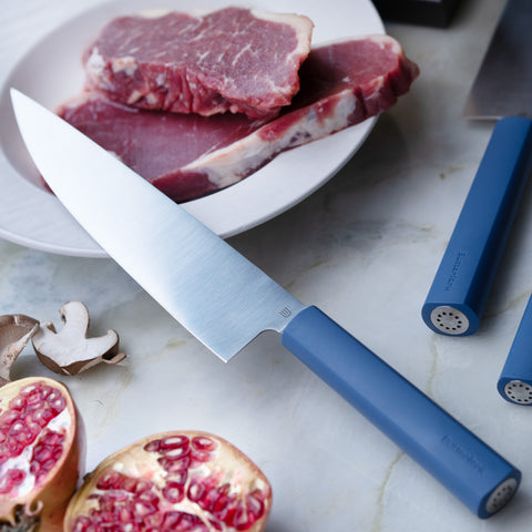 Butterfork Purest 8” Chef's Knife with Oak Sheath, AR-RPM9 Stainless Steel, Replaceable ABS Handle, Ultramarine