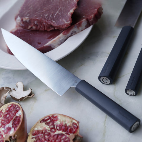 Butterfork Purest 8” Chef's Knife with Oak Sheath, AR-RPM9 Stainless Steel, Replaceable ABS Handle, Dark Grey