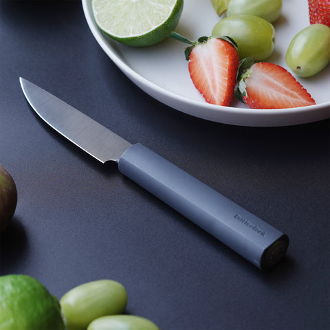 Butterfork Purest  3.5'' Paring Knife with Oak Sheath, Modern Vegetable & Fruit Knife, AR-RPM9 Stainless Steel, Replaceable ABS Handle, Dark Grey