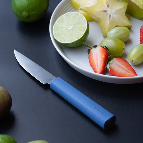 Butterfork Purest  3.5'' Paring Knife with Oak Sheath, Modern Vegetable & Fruit Knife, AR-RPM9 Stainless Steel, Replaceable ABS Handle, Ultramarine