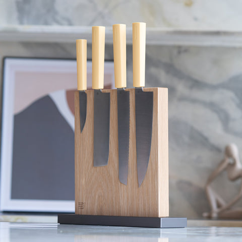 Butterfork 4-Piece Purest Knife Set With Stand, Modern Knife Set for Professional and Home Chef, Pale Yellow