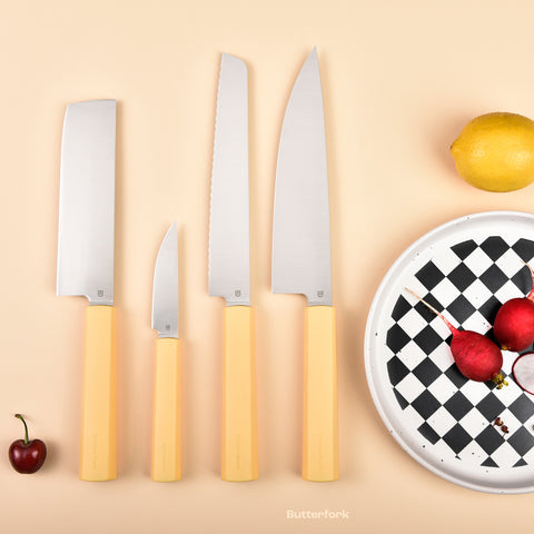 Butterfork 4-Piece Purest Knife Set, Modern Knife Set for Professional and Home Chef, Pale Yellow