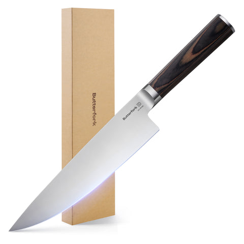 Butterfork Classic 8" Chef's Knife, AR-RPM9 Stainless Steel, Ergonomic Pakkawood handle, Ideal for All-Around Food Preparation