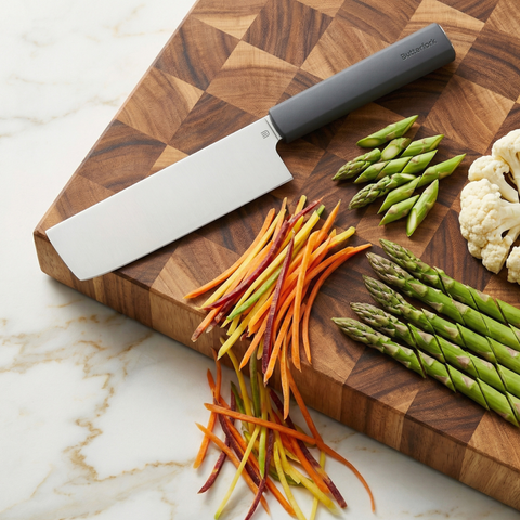 Butterfork Purest 6.2'' Nakiri Knife with Oak Sheath, AR-RPM9 Stainless Steel, Replaceable ABS Handle, Dark Grey