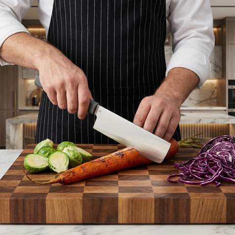 Butterfork Purest 6.2'' Nakiri Knife with Oak Sheath, AR-RPM9 Stainless Steel, Replaceable ABS Handle, Dark Grey