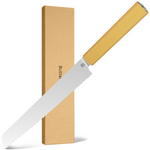 Butterfork Purest 8” Bread Knife with Oak Sheath, AR-RPM9 Stainless Steel, Replaceable ABS Handle, Pale Yellow