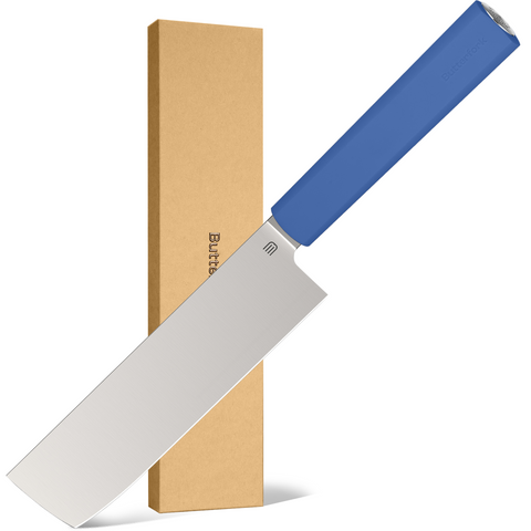 Butterfork Purest 6.2'' Nakiri Knife with Oak Sheath, AR-RPM9 Stainless Steel, Replaceable ABS Handle, Ultramarine
