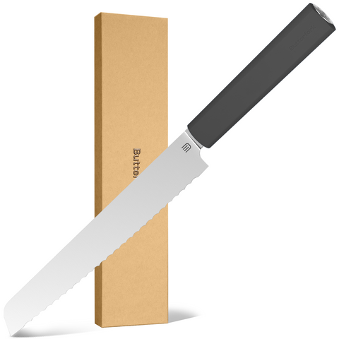 Butterfork Purest 8” Bread Knife with Oak Sheath, AR-RPM9 Stainless Steel, Replaceable ABS Handle, Dark Grey