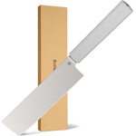 Butterfork Purest 6.2'' Nakiri Knife with Oak Sheath, AR-RPM9 Stainless Steel, Replaceable ABS Handle, Light Grey