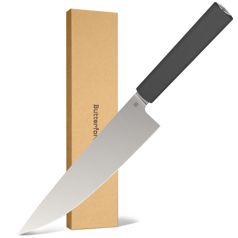 Butterfork Purest 8” Chef's Knife with Oak Sheath, AR-RPM9 Stainless Steel, Replaceable ABS Handle, Dark Grey