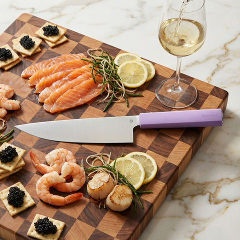 Butterfork Purest 8” Chef's Knife with Oak Sheath, AR-RPM9 Stainless Steel, Replaceable ABS Handle, Mist Violet