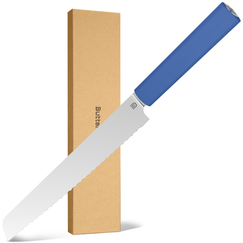 Butterfork Purest 8” Bread Knife with Oak Sheath, AR-RPM9 Stainless Steel, Replaceable ABS Handle, Ultramarine