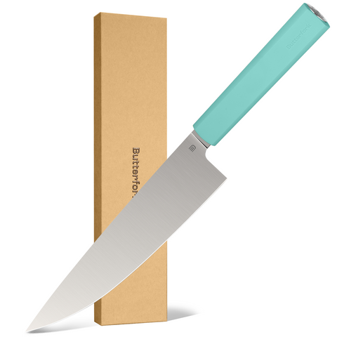 Butterfork Purest 8” Chef's Knife with Oak Sheath, AR-RPM9 Stainless Steel, Replaceable ABS Handle, Turquoise Green