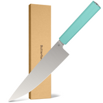 Butterfork Purest 8” Chef's Knife with Oak Sheath, AR-RPM9 Stainless Steel, Replaceable ABS Handle, Turquoise Green