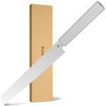 Butterfork Purest 8” Bread Knife with Oak Sheath, AR-RPM9 Stainless Steel, Replaceable ABS Handle, Light Grey