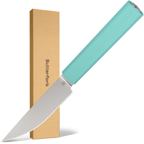 Butterfork Purest  3.5'' Paring Knife with Oak Sheath, Morden Vegetable & Fruit Knife, AR-RPM9 Stainless Steel, Replaceable ABS Handle, Turquoise Green