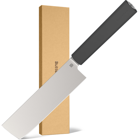 Butterfork Purest 6.2'' Nakiri Knife with Oak Sheath, AR-RPM9 Stainless Steel, Replaceable ABS Handle, Dark Grey