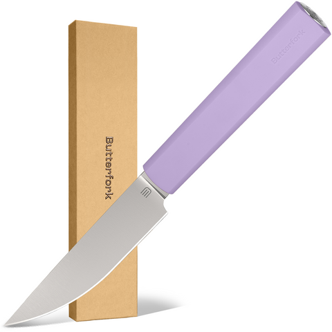 Butterfork Purest  3.5'' Paring Knife with Oak Sheath, Morden Vegetable & Fruit Knife, AR-RPM9 Stainless Steel, Replaceable ABS Handle, Mist Violet