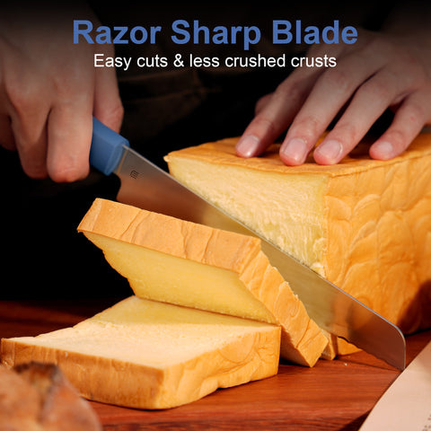 Butterfork Purest 8” Bread Knife with Oak Sheath, AR-RPM9 Stainless Steel, Replaceable ABS Handle, Ultramarine