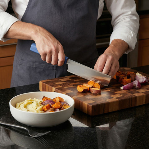 Butterfork Purest 6.2'' Nakiri Knife with Oak Sheath, AR-RPM9 Stainless Steel, Replaceable ABS Handle, Ultramarine