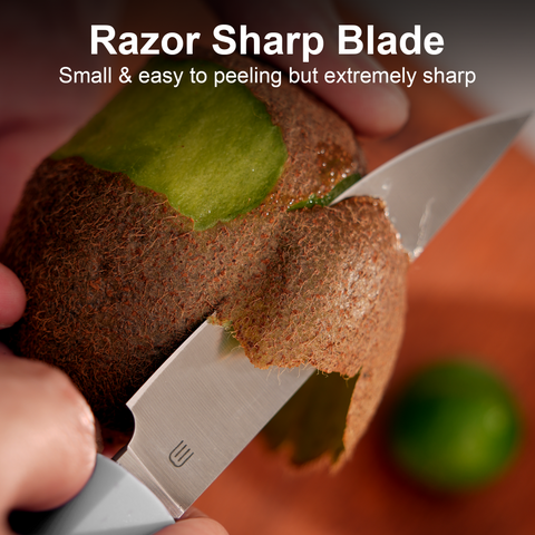 Butterfork Purest  3.5'' Paring Knife with Oak Sheath, Morden Vegetable & Fruit Knife, AR-RPM9 Stainless Steel, Replaceable ABS Handle, Light Grey