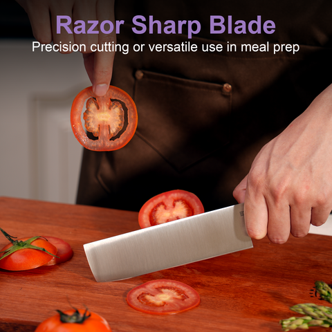 Butterfork Purest 6.2'' Nakiri Knife with Oak Sheath, AR-RPM9 Stainless Steel, Replaceable ABS Handle, Mist Violet