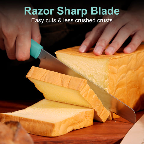 Butterfork Purest 8” Bread Knife with Oak Sheath, AR-RPM9 Stainless Steel, Replaceable ABS Handle, Turquoise Green
