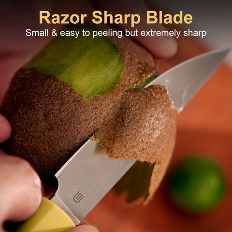 Butterfork Purest  3.5'' Paring Knife with Oak Sheath, Morden Vegetable & Fruit Knife, AR-RPM9 Stainless Steel, Replaceable ABS Handle, Pale Yellow
