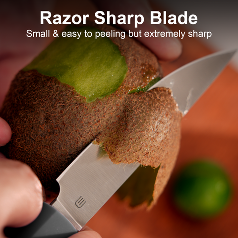 Butterfork Purest  3.5'' Paring Knife with Oak Sheath, Morden Vegetable & Fruit Knife, AR-RPM9 Stainless Steel, Replaceable ABS Handle, Dark Grey