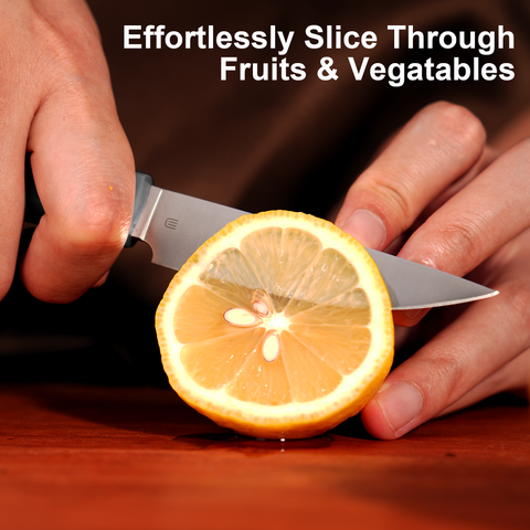 Butterfork Purest  3.5'' Paring Knife with Oak Sheath, Morden Vegetable & Fruit Knife, AR-RPM9 Stainless Steel, Replaceable ABS Handle, Dark Grey