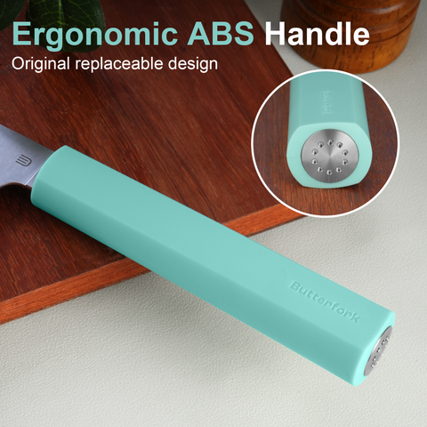 Butterfork Purest 6.2'' Nakiri Knife, AR-RPM9 Stainless Steel, Replaceable ABS Handle, Turquoise Green