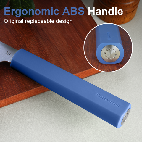 Butterfork Purest 6.2'' Nakiri Knife with Oak Sheath, AR-RPM9 Stainless Steel, Replaceable ABS Handle, Ultramarine