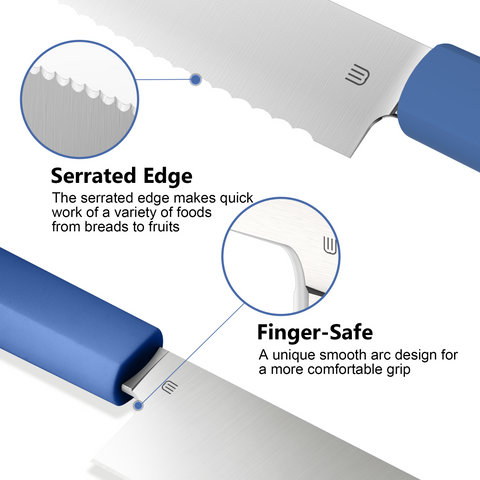 Butterfork Purest 8” Bread Knife with Oak Sheath, AR-RPM9 Stainless Steel, Replaceable ABS Handle, Ultramarine