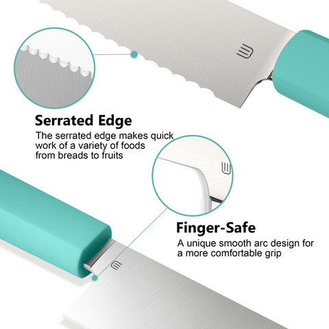 Butterfork Purest 8” Bread Knife with Oak Sheath, AR-RPM9 Stainless Steel, Replaceable ABS Handle, Turquoise Green