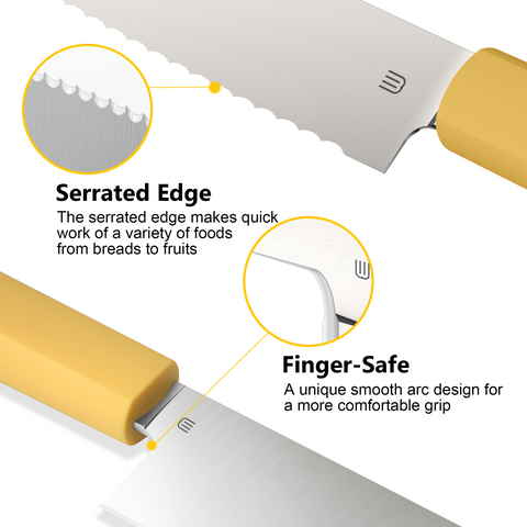 Butterfork Purest 8” Bread Knife with Oak Sheath, AR-RPM9 Stainless Steel, Replaceable ABS Handle, Pale Yellow