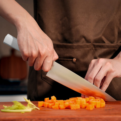 Butterfork Purest 8” Chef's Knife with Oak Sheath, AR-RPM9 Stainless Steel, Replaceable ABS Handle, Light Grey