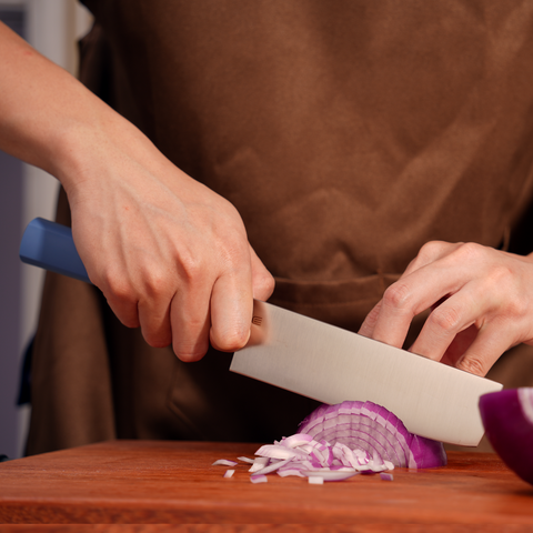 Butterfork Purest 6.2'' Nakiri Knife with Oak Sheath, AR-RPM9 Stainless Steel, Replaceable ABS Handle, Ultramarine