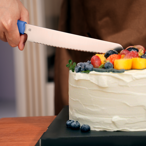 Butterfork Purest 8” Bread Knife with Oak Sheath, AR-RPM9 Stainless Steel, Replaceable ABS Handle, Ultramarine