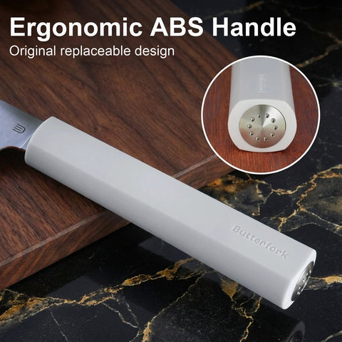 Butterfork Purest 8” Chef's Knife, AR-RPM9 Stainless Steel, Replaceable ABS Handle, Light Grey