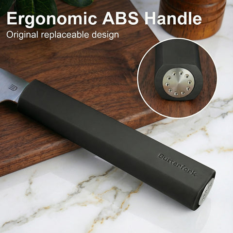 Butterfork Purest 8” Chef's Knife, AR-RPM9 Stainless Steel, Replaceable ABS Handle, Dark Grey