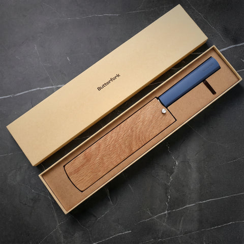 Butterfork Purest 6.2'' Nakiri Knife with Oak Sheath, AR-RPM9 Stainless Steel, Replaceable ABS Handle, Ultramarine